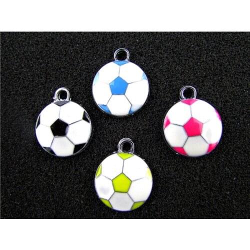 AE721 Mix Color 20Pcs Alloy Metal Enamel Football Charms Pendant 21x18mm