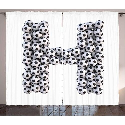 Letter H Curtains Soccer Balls Arrangement Game Day Theme Abstract Composition with Uppercase H Living Room Bedroom Window Drape