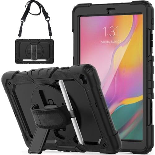 2020 new tablet case for Samsung t510 10.1 inch cases with 360 rotation hand strap kid proof silicone cover for Samsung T510