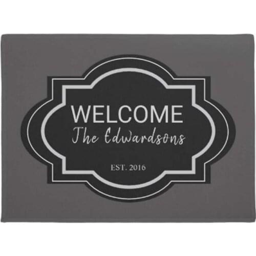 Rustic dark gray black welcome family name doormat Home Decoration Entry Non-slip Door Mat Rubber Washable Floor Home Rug Carpe