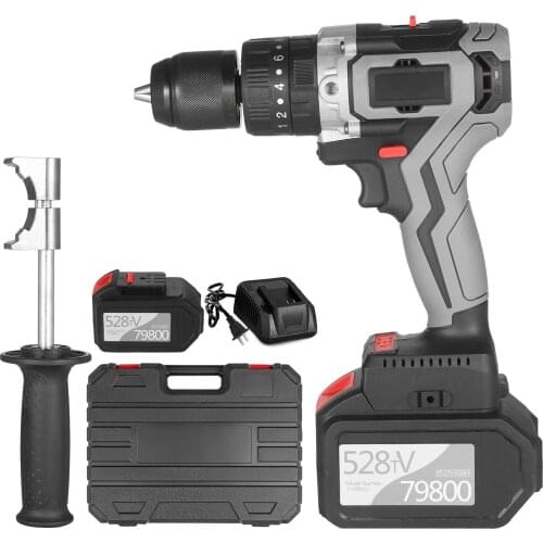 Cordless Drill Driver 21V 6.0A Battery Max Torque 200N.m 1/2" 0-1550RMP Variable Speed Impact Hammer Drill Screwdriver With Box
