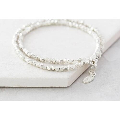 Double Silver Nugget Wrap Bracelet