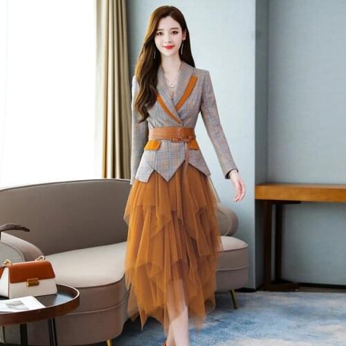 Elegant women blazer skirt set Formal skirt and suits jacket 2 piece set women Net skirt suits office lady suit lady uniform set