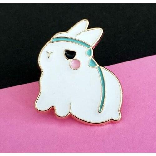 Happy Dancing Rabbit Brooch Pin Cute White Twist Butt Bunny Badges Brooches Enamel Lapel Pin Backpack Accessories Gift for Kids