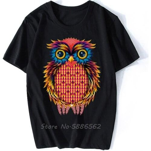 Geometric Design Owl Artistic T Shirt Homme Summer New White Casual Short Sleeve T Shirt Men Tees Harajuku