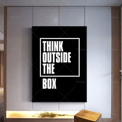 Think Outside The Box Letter Canvas Painting Inspirational Motivational Black Typography Poster Wall Art Modern Print Pictures