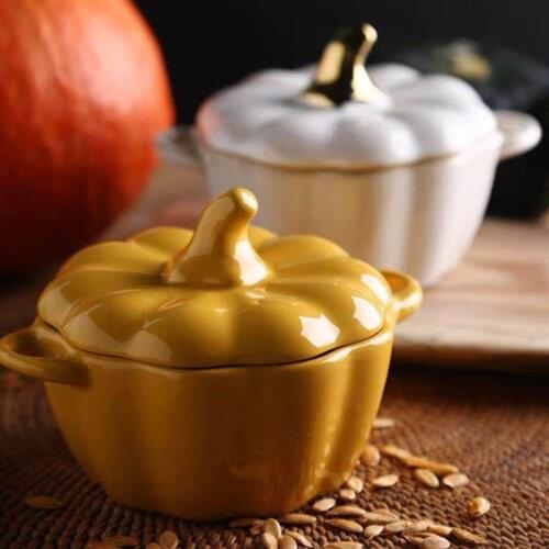 Ceramic Bowl with Lid Cute Dinnerware Pumpkin Bowl Household Creative Rice Bowl Western Food Small Soup Bowl Dessert Fruit Bowl