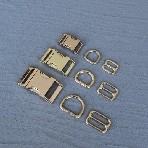 20 Sets 15/20/25mm Metal Hardware D Ring Belt Straps Slider Gold Release Buckle Spring Hook For Dog Leash Harness Accessories