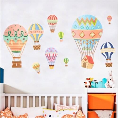 Cartoon Colorful Hot Air Balloons Wall Stickers Cute Wallpaper For Kids Living Room Bedroom Kindergarten Decoration Wall Mural