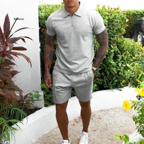 Mens Summer Outfits 2 Piece Set Fashion Clothing 2021 New Men Tracksuit Jogging Suit Stand Collar and Shorts Cotton Fabric Slim