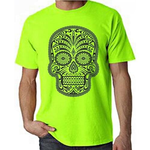 Sugar Skull Neon Mens T-shirt - Day Of The Dead Tattoo Goth Cotton Tops New Unisex Funny Tee Shirt