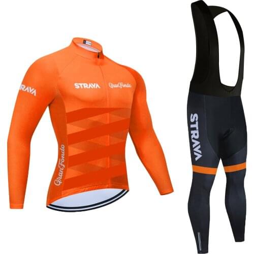 Outdoor Orange STRAVA Cycling Clothing Sets Mens 20D Bike Jersey Pants Long Sleeve Jacket Autumn Spring Suit For Men 2021