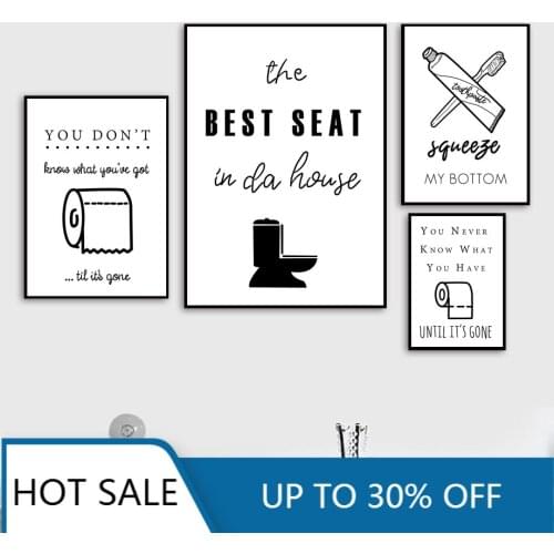 Wall Art Canvas Painting Posters Prints Nordic Toilet Paper Toothpaste Toothbrush Quotes Black White Washroom Decoration