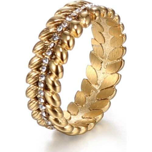 Jingyang 2019 New Fashion Gold Leaves And White Zirc Stone Women Rings Jewelry Simple High Quality For Female