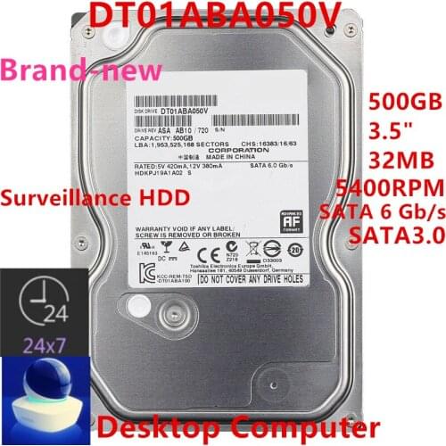 New HDD For Toshiba Brand 500GB 3.5" SATA 6 Gb/s 32MB 5400RPM For Internal HDD For DVR NVR Surveillance HDD For DT01ABA050V