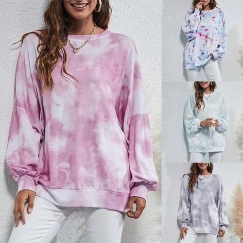 Autumn Winter Elegant Womens Sweatshirt Pullover Fashionable Tie-Dye Loose Crewneck Sweatshirt