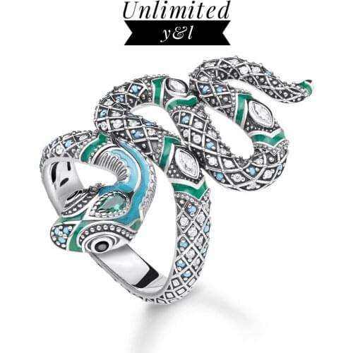 Snake Open Rings 925 Sterling Silver Bohemia Blue Green CZ Fashion Good Jewelry for Women Men Gifts 2020 Spring New Arrivals