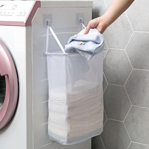 Portable Breathable Dirty Clothes Basket Mesh Baskett Foldable Wall Hanging Storage Basket Bathroom Underwear Storage Basket
