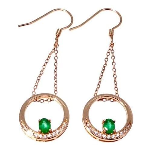 Natural green emerald drop earrings S925 silver natural Gemstone drop earrings fashion Lovely simple round Women gifts jewelry