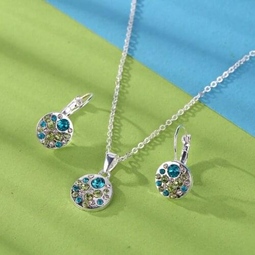 2021 New Vintage Tribal Fashion Women Round Full Diamond Drilling Pendant Earrings Rhinestone Necklace Set Girls Jewelry Gifts