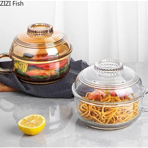 Modern Glass Bowl Can Be Used In Microwave Oven Restaurant Ramen Bowl with Lid Korean Rice Bowl Home Kitchen Glass Tableware