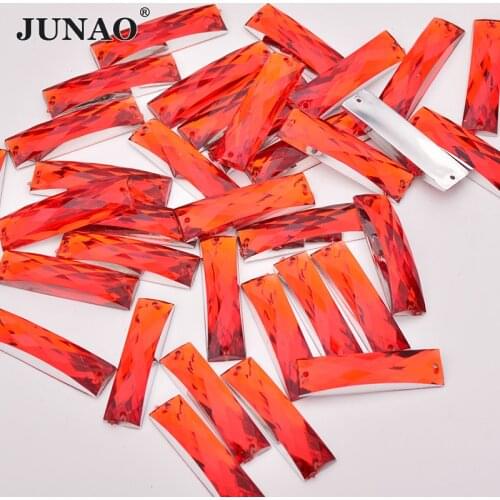 JUNAO 100pcs 7*26mm Red Rectangular Sewn Rhinestones Large Sewing Stones Flatback Acrylic Crystal for Embroidery Crafts