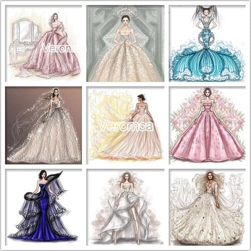 Wedding Dress Clothes Woman Diy 5D Full Drill Diamond Painting Cross Stitch Kit Figure Girl Mosaic Diamond Embroidery Princess