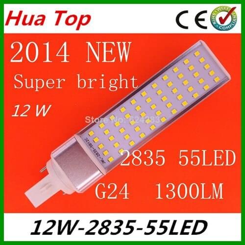 Free delivery 20pieces/lot high power led bulb lamps G24 AC85-265V 12W Horizontal Plug Lamp smd 2835 55 LED white/warm white