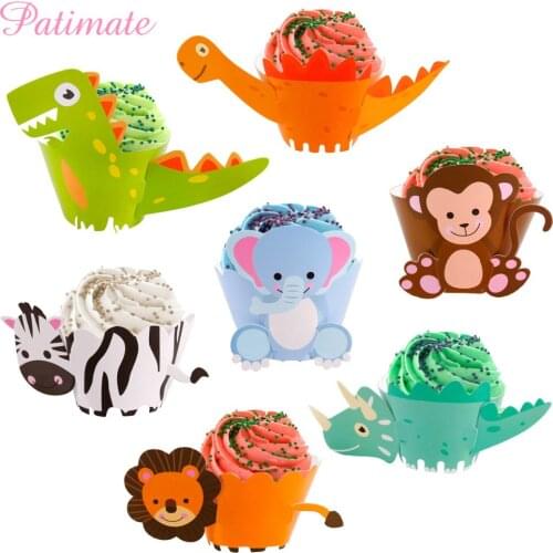 PATIMATE Dinosaur Animal Molds For Cupcakes Paper Cupcake Wrapper Birthday Party Decoration Baby Shower Suplies Cupcake Topper