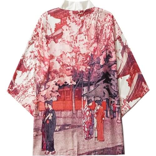 Traditional Kimono Japanese Streetwear Men Harajuku Asian Shirt Women White Sakura Yukata Kimono Cardigan Cosplay Haori Clothing