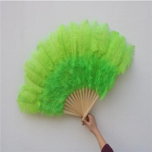 YY-tesco Green Ostrich and Marabou Feather Fan Burlesque Showgirl & Boudoir Decorative Feather Fan Dance Party Wedding Props