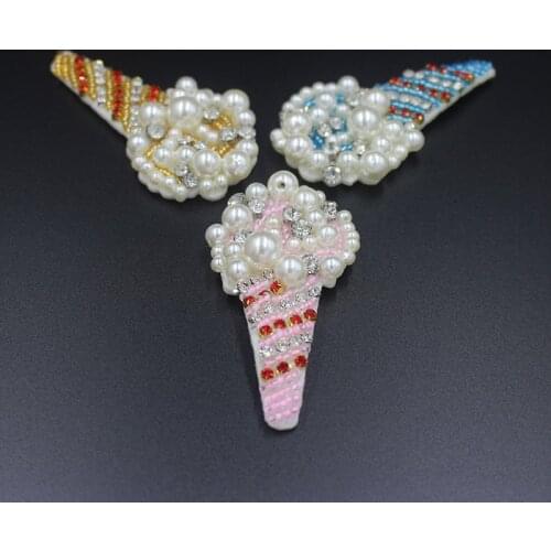 Beaded pearl nail Rhinestone chain ice cream cloth Patches clothing DIY Applique accessories Sewing on patch blue pink yellow