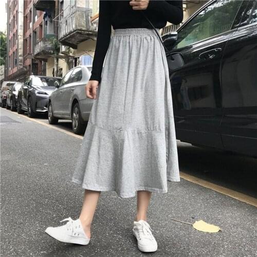 2020 Summer New Elastic Waist Split Irregular Solid Color Long Skirt Fishtail Skirt