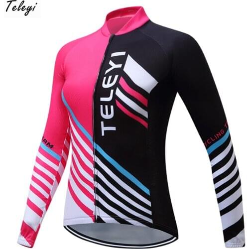 Teleyi Pro Team Women Autumn Cycling Jersey Long Sleeve Breathable Racing Road Bicycle Cycling Clothing mtb Bike Jersey Shirt