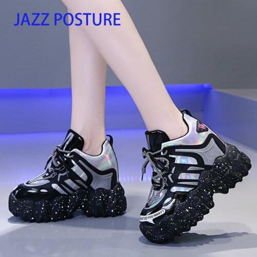 Women Chunky Sneakers 2020 Fashion Platform Sneakers Ladies Brand Wedges Casual Shoes For Woman Leather Sports 9cm z661