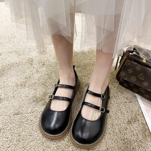 Autumn New Black Mary Jane Shoes Women Flat Buckle Casual Shoes Women Comfortable Leather Shoes Women Footwear zapatos de mujer
