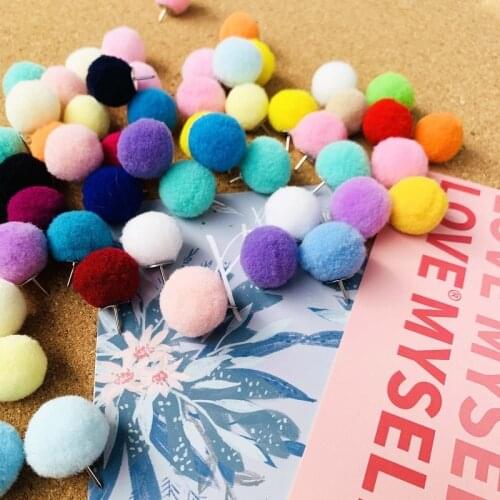12pc Fur Ball Push Pin Thumbtack Decoration Drawing Painting Pin Cork Board Photo Wall Stationery Pushpins Office Binding Supply