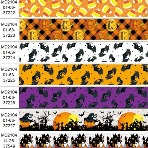 50 Yards Various Sizes Halloween Printed Grosgrain Ribbons For Hair Bows/ Gift Packaging DIY Handmade Materials Y2021061702