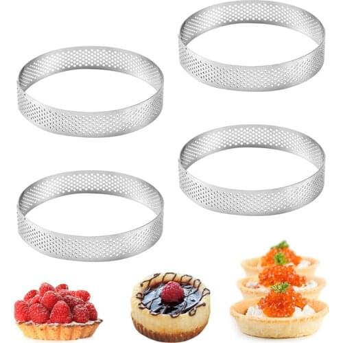 6 8 10 CM Stainless Steel Tart Mold Ring Tartlet Cake Mousse Molds Circle Cutter Pie Ring Heat-Resistant Perforated