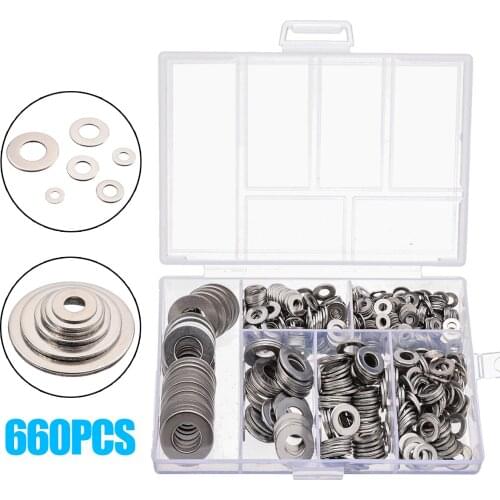 660pcs Sealing Rings Stainless Steel Flat Washer Gasket Sealing Ring Kit M3 M4 M5 M6 M8 M10 Tools Parts