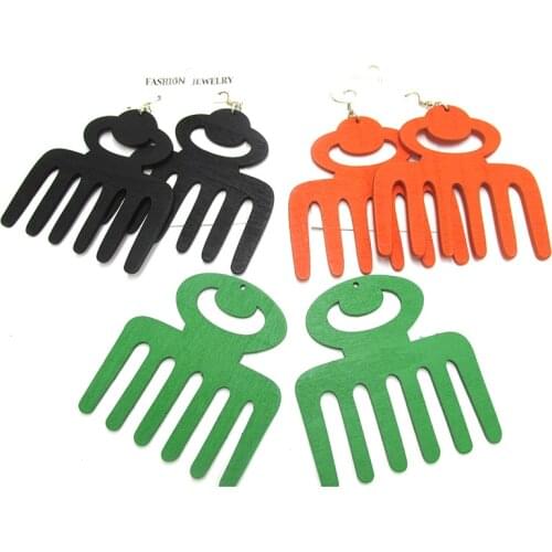 Free shipping!! 7pairs/lot!!8cm Afro Pick Comb wooden earrings