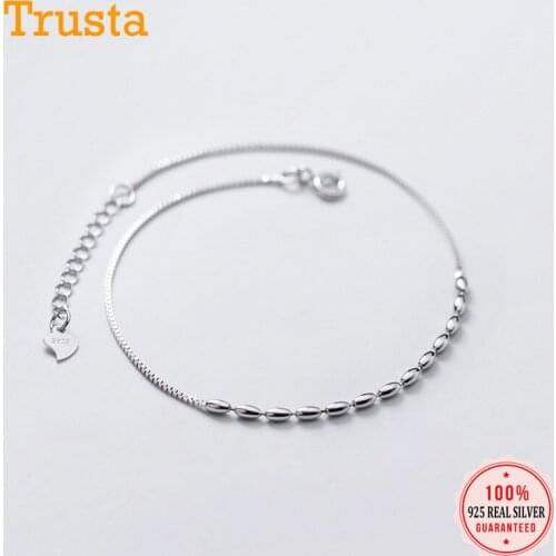 Trustdavis Authentic 925 Sterling Silver Fashion INS Romantic Beads Box Chain Bracelet Anklets For Women Wife Best Friend DA1186