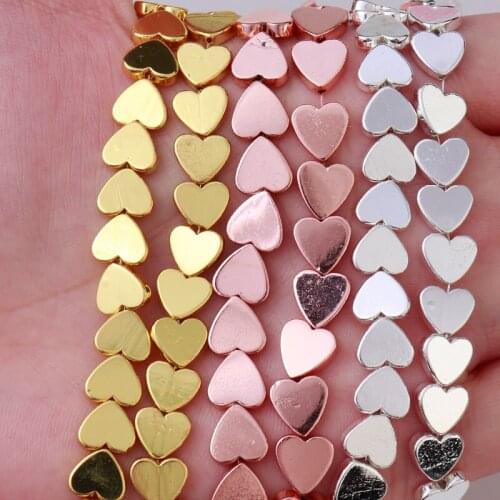 8mm Rose Gold Heart Hematite beads Natural Stone Square Spacer Loose Bead for Jewelry Bracelet Making DIY Accessories 15" Strand
