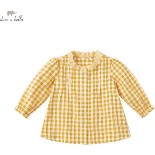 DBZ17118 dave bella spring fashion baby girls floral plaid shirts infant toddler tops children high quality clothes