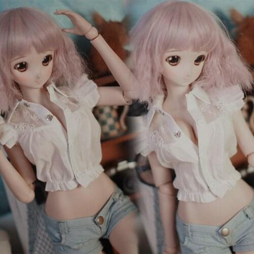D03-P414 children toy BJD DD SD MSD 1/6 1/4 1/3 dolls clothes white Ladies short sleeve top 1pcs
