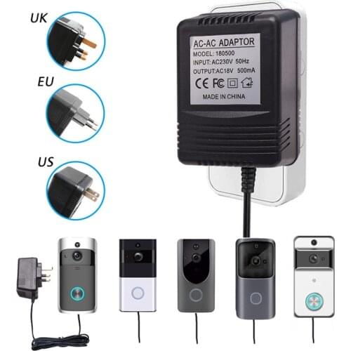 For Wifi Wireless Video Doorbell Camera Power Adapter US UK EU Plug 18V AC Transformer Charger IP Video Intercom Ring 110V-240V