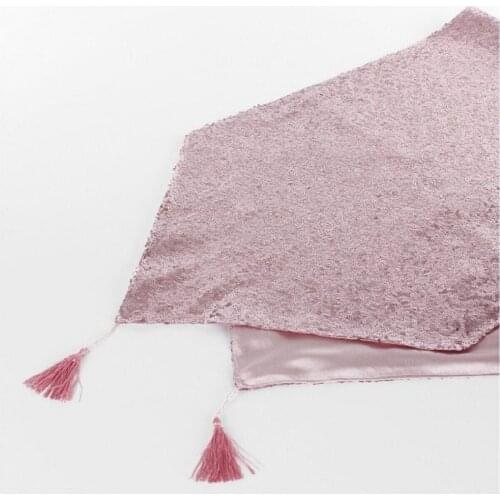 Tapestry Pink, Gold, Black, silver and Şerabi Color Velvet Fabric Gold Slim Sequins Sequin Embroidered Tassels Slim Sequins Sequined Runner 40x140