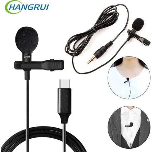 HANGRUI Mini Lapel Clip On Mic Condenser Microphone Voice Recorder Use Type-C/3.55mm Plug For iPhone Samsung Xiaomi Mobile Phone