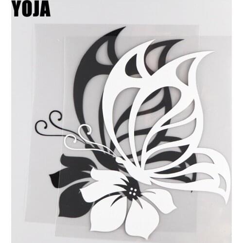 YOJA 17.3×20.9CM Delicate Butterfly Vinyl Decal Cartoon Animals Pattern Car Sticker Black/Silver 19C-0069