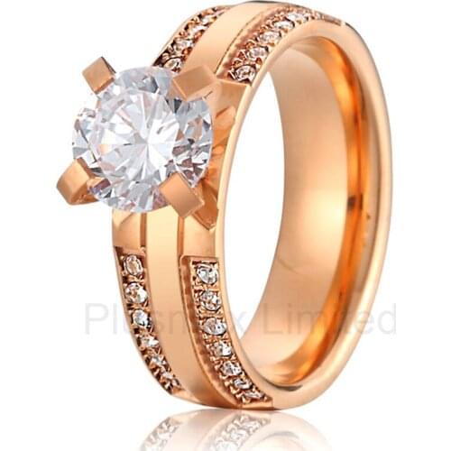 China jewelry factory best gift for wife and girlfriend classic rose gold color wedding engagement rings for women